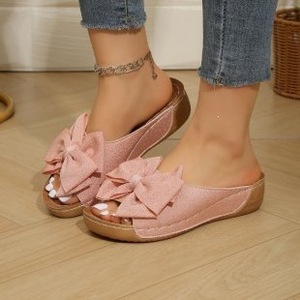 Sandalias de plataforma para mujer, estilo moderno y de moda, para exteriores, de tela, con suela suave y lazo, para verano. - Product Image 3