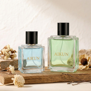 Aikun Low MOQ Fast Response 50ml 100ml Square Glass Black Cap Gold Logo Black <b>Box</b> Perfume <b>Gift</b> Set For Ecommerce Custom Scent - Product Image 2