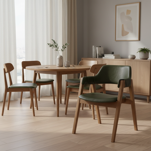 Sillón de aspecto de cuero verde duradero con marco de madera maciza con detalles de brazo envuelto para comedor, hotel o uso al aire libre - Product Image 3