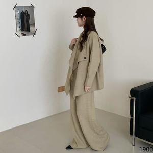 Ensemble <span class=keywords><strong>Tailleur</strong></span> Moderne <span class=keywords><strong>Femme</strong></span> Ceinturé à Revers en Maille avec <span class=keywords><strong>Pantalon</strong></span> Large Éléégance du Bureau à la <span class=keywords><strong>Soirée</strong></span> - Product Image 5