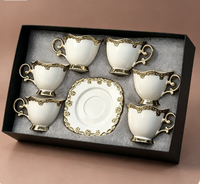 Nouveaux modèles 2026 – Ensemble de 6 tasses à café turc avec soucoupes – Tasses à thé arabes en céramique de luxe pour expresso, cappuccino, latte – Coffret cadeau