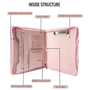 Màu Hồng padfolio A6 kế hoạch tập tin thư mục tài liệu kinh doanh màu hồng PU da danh mục đầu tư với dây kéo - Product Image 6