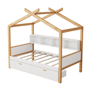 เตียงบ้านไม้สีขาวพร้อมลิ้นชักและชั้นวางหนังสือสำหรับห้องนอนเด็ก - Product Image 3