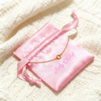 Petite pochette en satin rose pour bijoux, sac en tissu avec logo personnalisé, pochette à cordon en satin pour cheveux