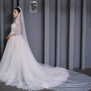 Женская высокопрочная свадебная вуаль, вышитая бисером, свадебная вуаль - Product Image 6