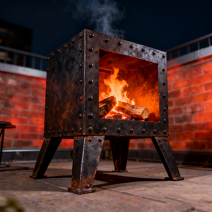 Braciere Quadrato in Ghisa Resistente con Gambe Robuste e Costruzione Rivettata, Stufa <span class=keywords><strong>a</strong></span> <span class=keywords><strong>Legna</strong></span> per Riscaldamento Esterno - Product Image 5