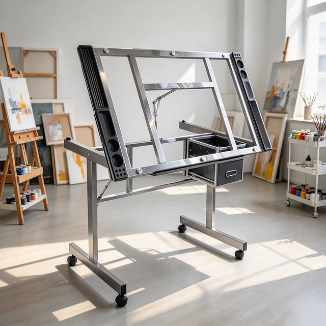 Ergonomic School Furniture Height Adjustable Sit Stand Draw Drafting Table with Drawers Glass Top Painting Desk for Architects