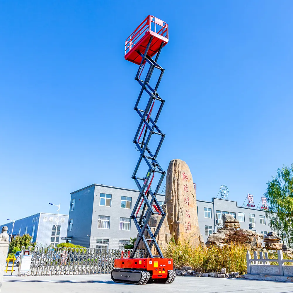 Plataforma de trabalho tipo Hengwang 200kg 320kg 450kg móvel com 10m 12m 14m plataforma de elevação elétrica de roda de esteira