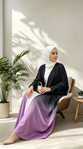 6750# Latest Chic Polyester Abaya Batwing Sleeves Pretty Gradient Color Women Cardigan Classy Eid Open Abaya - Product Image 4