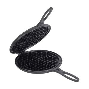Gaufrier en fonte pour cuisinière ou gril de camping, deux pièces articulées, non électrique, pour gaufres rondes - Product Image 3
