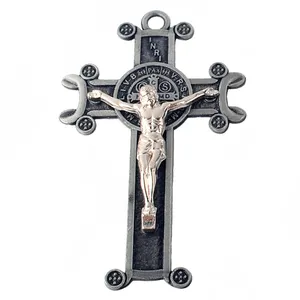 Metal Religious Accessories Ancient tin Plated St.Benedict Crucifix Pendant ACR048 for Rosary