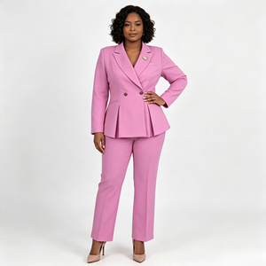 Completo da Donna Autunnale con <span class=keywords><strong>Blazer</strong></span> e Pantaloni Antipiega Vestibilità Regolare, Taglie Forti, in Tessuto Pettinato, Scollo a V, per Ufficio e Business - Product Image 5