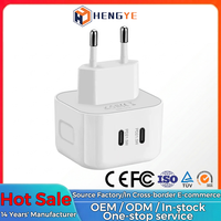 Chargeur mural USB rapide double type C 43W CE RoHS, adaptateur secteur USB-C PD 20W pour téléphone portable