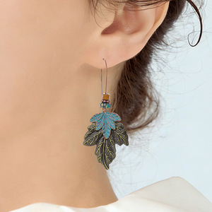 Ensemble collier et boucles d'oreilles feuille bohème en alliage plaqué bronze antique, bijoux de fête pour femme, ensemble tendance - Product Image 2