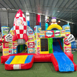 Château gonflable Commercial de qualité supérieure pour enfants, motif fusée Pop Art de bande dessinée, avec toboggan, pour fêtes et parcs d'attractions - Product Image 4