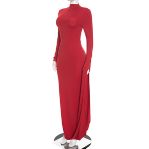Viviblook D26DS287 Women Autumn Dress New Elegant Solid Color <b>Long</b> Sleeved Casual Slim Fit Evening Dress - Product Image 3