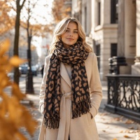 Écharpe longue léopard en fausse fourrure de cachemire respirante et légère, avec pompons noirs et marron, châle chaud d'hiver tendance pour homme en polyester