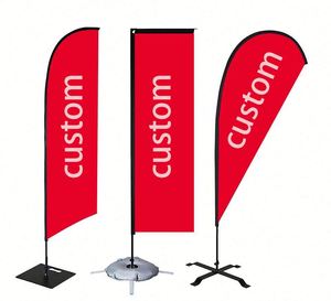 Drapeau publicitaire imprimé en couleur avec base en forme de plume, en polyester et fibre de verre, pour salons professionnels, expositions, événements sportifs et publicité extérieure - Product Image 1