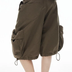 Wholesale Custom Logo <strong>Women</strong> Oversized <strong>Knee</strong> <strong>Length</strong> <strong>Cargo</strong> <strong>Shorts</strong> Big Flap Side Pockets Adjustable Drawstring Hem Wide Leg <strong>Shorts</strong> - Product Image 5