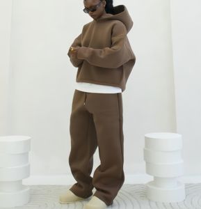 Sweatsuit kustom desainer pabrikan hoodie polos kelas berat dan Set celana olahraga longgar untuk pria - Product Image 6