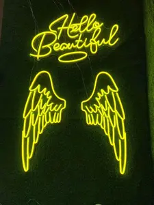 Custom Neon Lights Angel Wings With Halo Wall Mount Photo Prop Neon Wings Sign