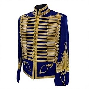 Veste d'extérieur formelle pour homme, bleue, col montant, style hussard, avec broderie dorée, double boutonnage - Product Image 3