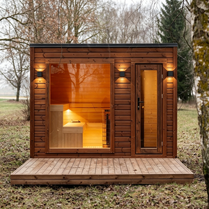 Sauna extérieur carré en bois de cèdre rouge massif de qualité supérieure, sauna traditionnel à vapeur humide pour villa résidentielle ou commerciale - Product Image 4