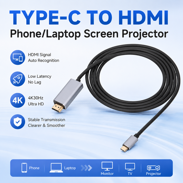 Type-C to HDMI Cable 4K 30Hz, USB-C to HDMI Adapter Cord for Phone Laptop TV Projector ,MacBook, iPad Pro,television