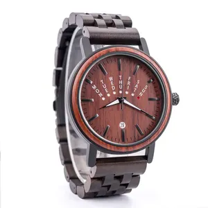 Hot Sale Antique Wooden Watch Metal Case Hand Made Weekly Calendar Environmentally Friendly Wood Crafts Luminous Watches Men