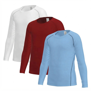 SASTRYX Men's White Long Sleeve O-Neck Quick Dry Sporty Thermal <b>Top</b> 100% Cotton Knitted Solid Color - Product Image 5