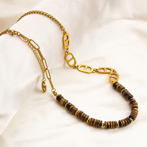 Natural Stone Necklace Geometric Design 18K Gold Plated <b>Titanium</b> Steel Clavicle <b>Chain</b> For Women Party Fashion - Product Image 3