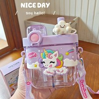 Portable 580ml Animal licorne étudiants enfants dessin animé divisé bac en plastique paille gobelet tasse enfants Double bouteille d'eau potable