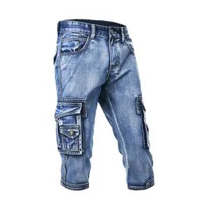 Celana kargo melar tipis baru celana panjang lima titik slim-fit celana pendek denim celana crop jeans kasual cocok untuk harian musim panas