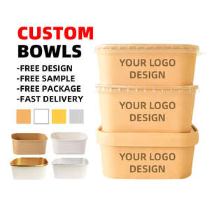 Conteneur alimentaire haut de gamme compostable, logo personnalisé, vente en gros, bol à salade en papier kraft, boîte à lunch biodégradable, durable - Product Image 2