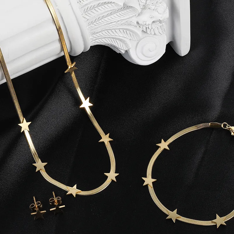 Elegante semplice acciaio inossidabile impermeabile bracciale collana tre pezzi Set gioielli da donna