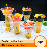 Bol à salade créatif pour fête d'anniversaire, cinéma, popcorn, thé au lait, 2 en 1, bol à fruits, gobelet en plastique avec plateau à collation, diamètre 90 mm