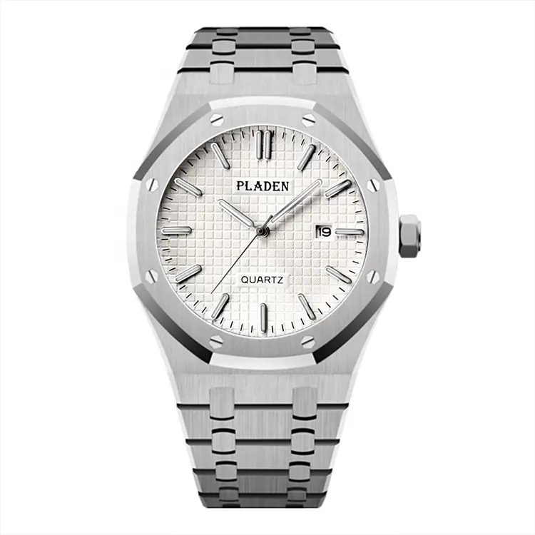 One Dropshiping Top Brand Fahion Simple White Dial Full Stainless Steel Waterproof Watch Men