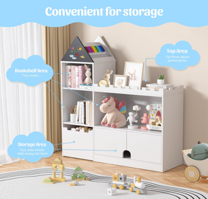 Trẻ em màu trắng lâu đài Kệ sách 6 <span class=keywords><strong>cubby</strong></span> trẻ em Kệ sách gỗ Montessori bé Kệ Sách đồ chơi lưu trữ tổ chức - Product Image 6