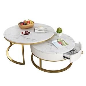 Simplicité nordique marbre Table basse ronde combinaison salon lumière luxe or fer avec tiroir canapé armoire - Product Image 2