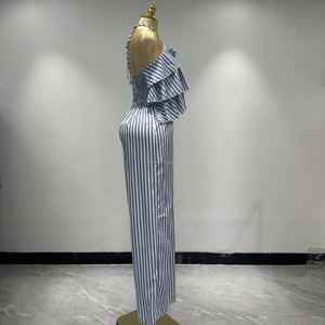 Nouvelle collection été africaine : Combinaison rayée pour femme, style col halter, dos élastique, pantalon tendance – Fournisseur d'usine de vêtements - Product Image 3