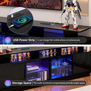 Soporte de TV negro de 70 pulgadas para sala de estar, centro de entretenimiento LED, consola moderna para juegos, puerta de vidrio transparente ajustable - Product Image 4
