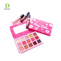 Palette de fards à paupières en boîte en carton avec couvercle à rabat, miroir, gaufrage, logo personnalisé, motif, cosmétique, poudre rouge, blush, recyclé
