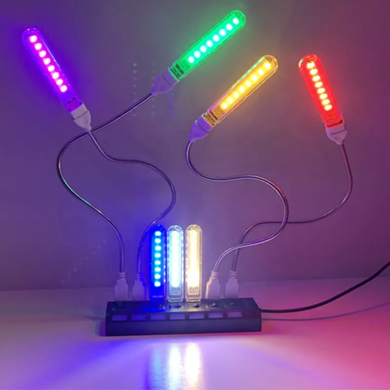 DC5V 8LEDs LED 밤 빛 높은 밝은 빨강 노란 백색 파란 녹색 자주색 4W 눈 보호 침실을 위한 작은 USB 책상용 램프