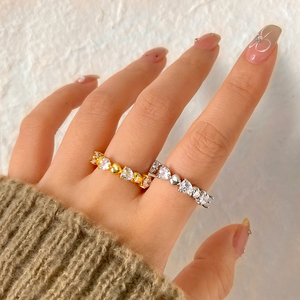 Heart Shape Cubic Zirconia Eternity Band <b>Ring</b> Rhodium Plated Copper Women's Engagement Glam Style - Product Image 5