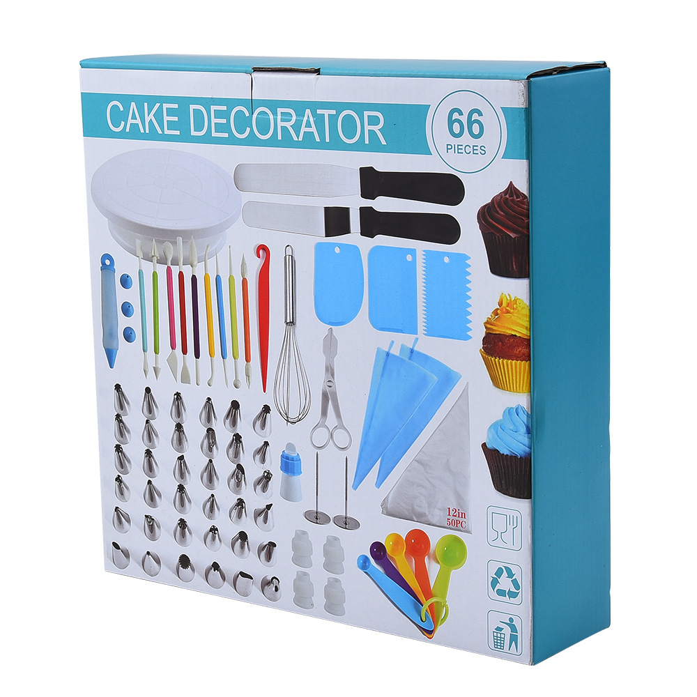 Vente en gros 66 pièces ensemble d'embouts de décoration de gâteau fournitures de cuisson support à gâteau rotatif kit d'outils de plateau tournant avec boîte-cadeau