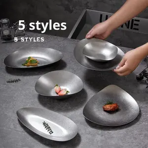 Assiette à dîner en acier inoxydable 304 <span class=keywords><strong>de</strong></span> style antique, plat rétro haut <span class=keywords><strong>de</strong></span> gamme pour barbecue, restaurant, fondue, <span class=keywords><strong>viande</strong></span>, légumes, solide - Product Image 2