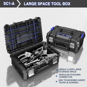 Boîte à outils empilable à 4 niveaux, en plastique imperméable, sur roulettes |   Système de rangement modulaire, tiroirs portables, boîte à outils de garage R505, portable également - Product Image 6