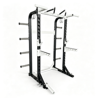 Rack de musculation commercial demi-cage avec rangement pour plaques, crochets en J et bras de sécurité pour l'entraînement de musculation en salle de sport