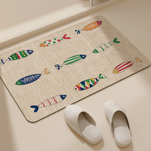 Cute Cartoon Fish Diatomaceous Earth Bath Mat Rectangle Absorbent <b>Non</b> <b>Slip</b> Kitchen Bathroom <b>Floor</b> Mat - Product Image 3