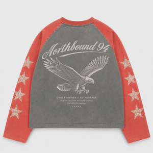Acid Wash <b>Raglan</b> <b>T</b>-<b>shirt</b> Long <b>Sleeve</b> Contrast 100% Cotton Boxy Fit Tee Eagle Graphic Print Vintage Streetwear Custom Men <b>T</b> <b>Shirt</b> - Product Image 2